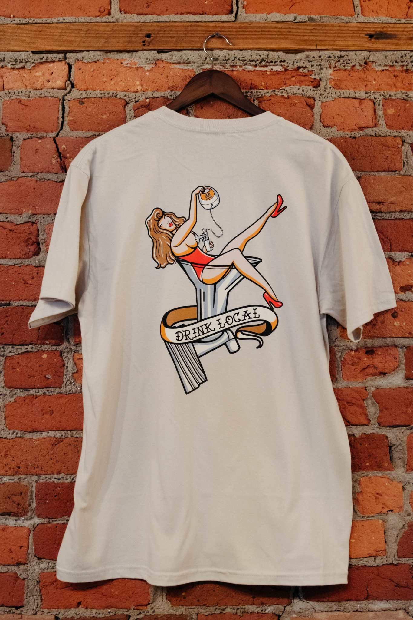 Way-Jay Drink Local Shirt, Way-Jay Pin-up girl in pump flange